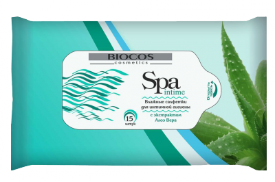 Влажные салфетки BioCos SPA Intime с экстрактом алоэ вера, уп.15