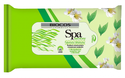 Влажные салфетки BioCos SPA Aroma зелёный чай с жасмином, уп.15