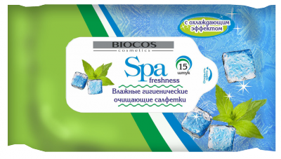 Влажные салфетки BioCos SPA freshness c охлаждающим эффектом, уп.15