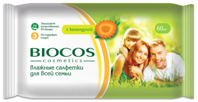 Влажные универсальные салфетки BioCos для всей семьи, уп.60