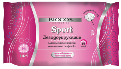 Влажные гигиенические очищающие салфетки  BioCos Sport  дезодорирующие For Women, уп.15