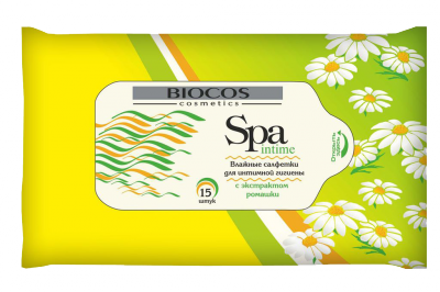 Влажные салфетки BioCos SPA Intime с экстрактом ромашки, уп.15 