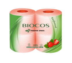 Туалетная бумага BioCos с ароматом клубники, уп. 4 рулона 