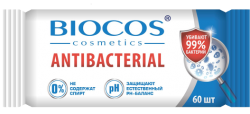 Антибактериальные влажные салфетки BioCos, уп.60