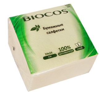 BioCos Салфетки бумажные, столовые, сервировочные, белые , уп. 100 шт.