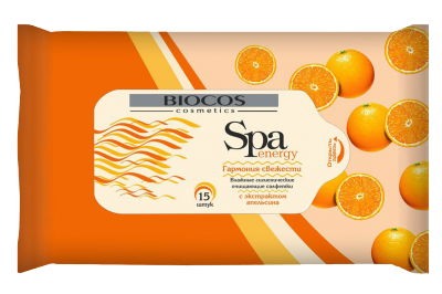 Влажные салфетки BioCos SPA Energy с экстрактом апельсина, уп.15